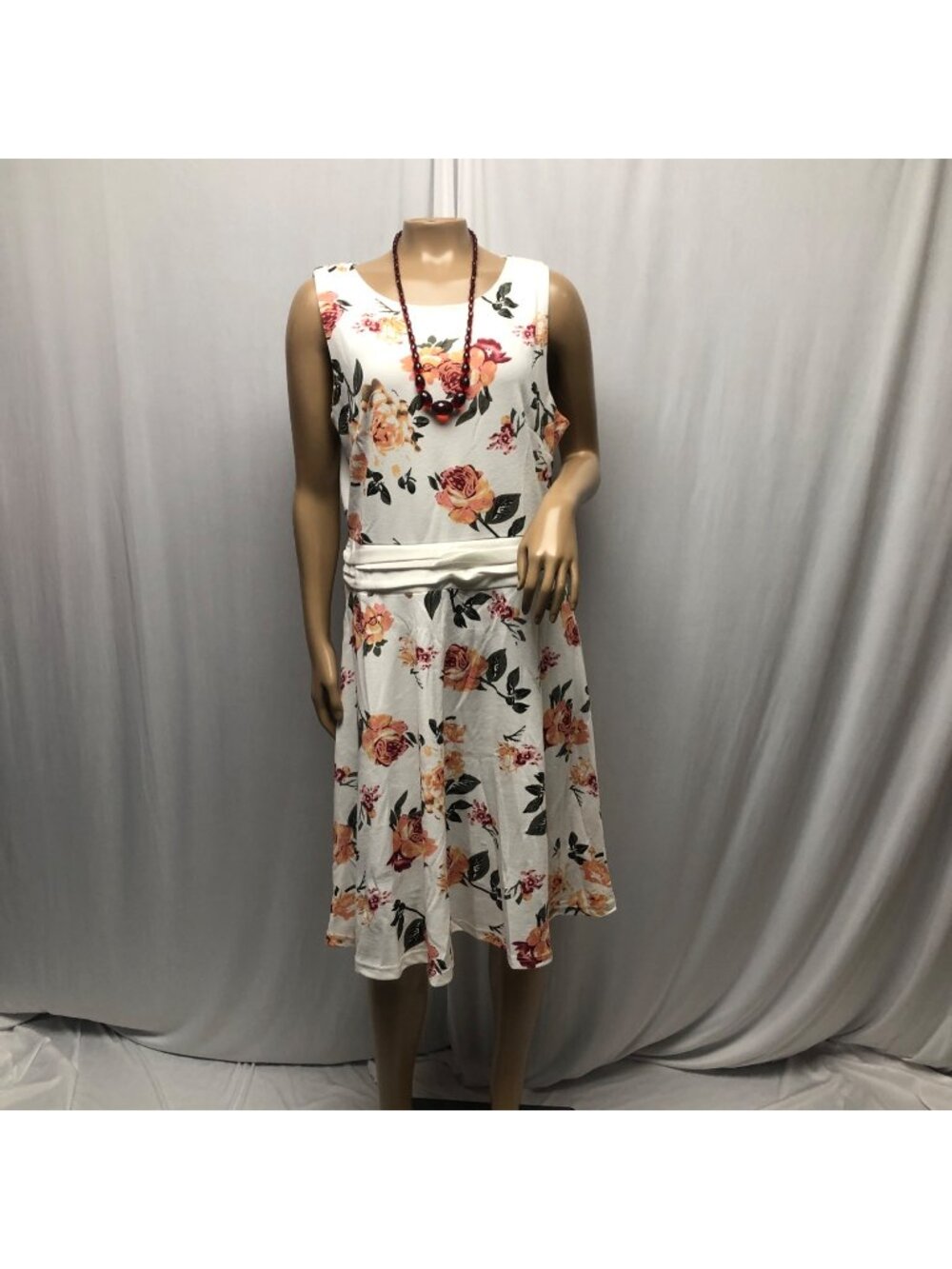 Oxiuly Sleeveless Floral Midi Dress Womens Size XL White Pink Stretchy Comfy NEW